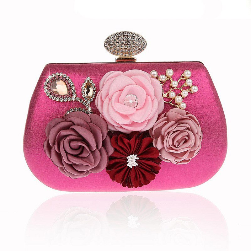Sac à main bleu doré pour femmes | Pochette pour femmes à fleurs exquises, pochettes de soirée pour Banquet de mariage, sacs à main ZD1068: Rose Red