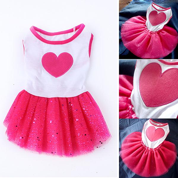 Dog Heart Print Tutu Dress Lace Skirt Cute Pet Cat Princess Clothes Party Dress HH1 AA