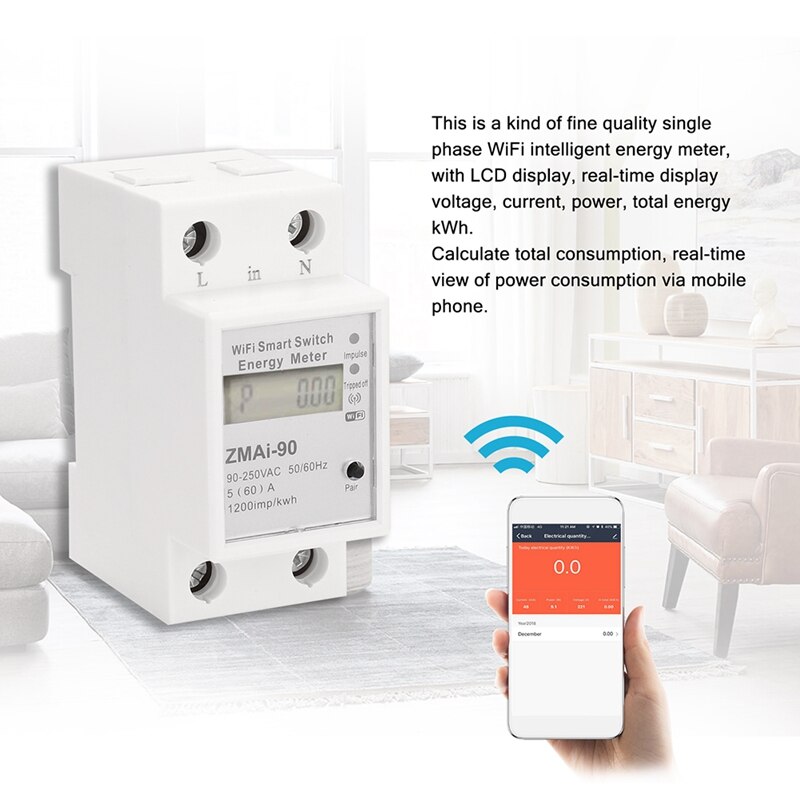 Wifi Intelligent Energy Meter Power Consumption Kwh Wattmeter Support Smartlife/Tuya App Works with Alexa Google Home