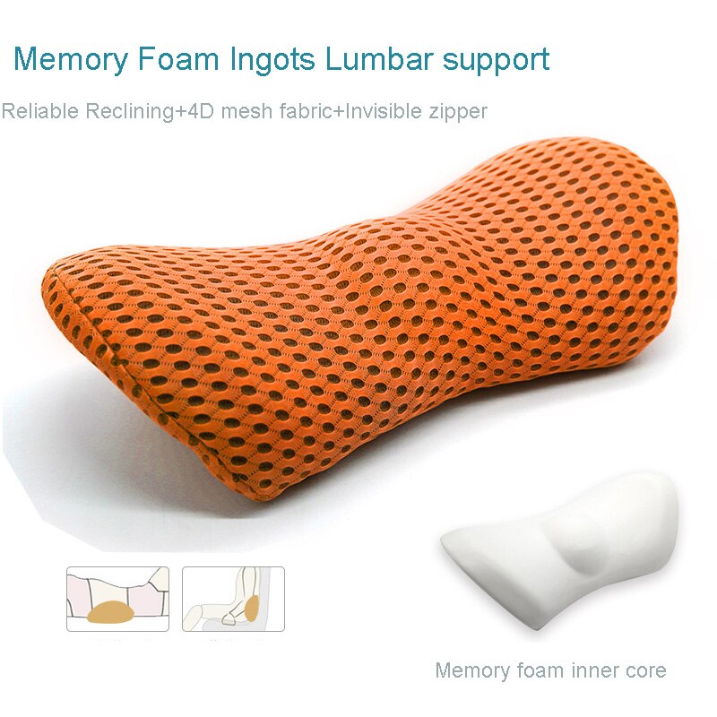 Slow Rebound Memory Cotton Lumbar Support Pillow for Office Chair Multi-Functional Car Back Pillow Waist Protect Cushions HM014: Reseau orange