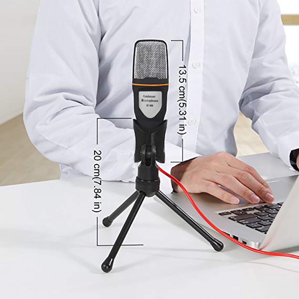 Handheld Microphone With Stand Tripod 3.5mm Jack Wired Sound Stereo Mic For Desktop PC