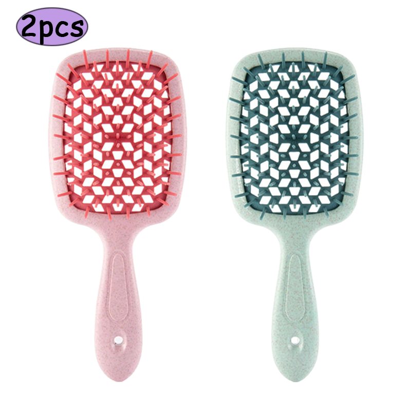 Peine para desenredar el cabello, masaje del cuero cabelludo, peine antiestático, cepillo para el cabello hueco para peinado de peluquero seco y húmedo, 2 uds.: Verde