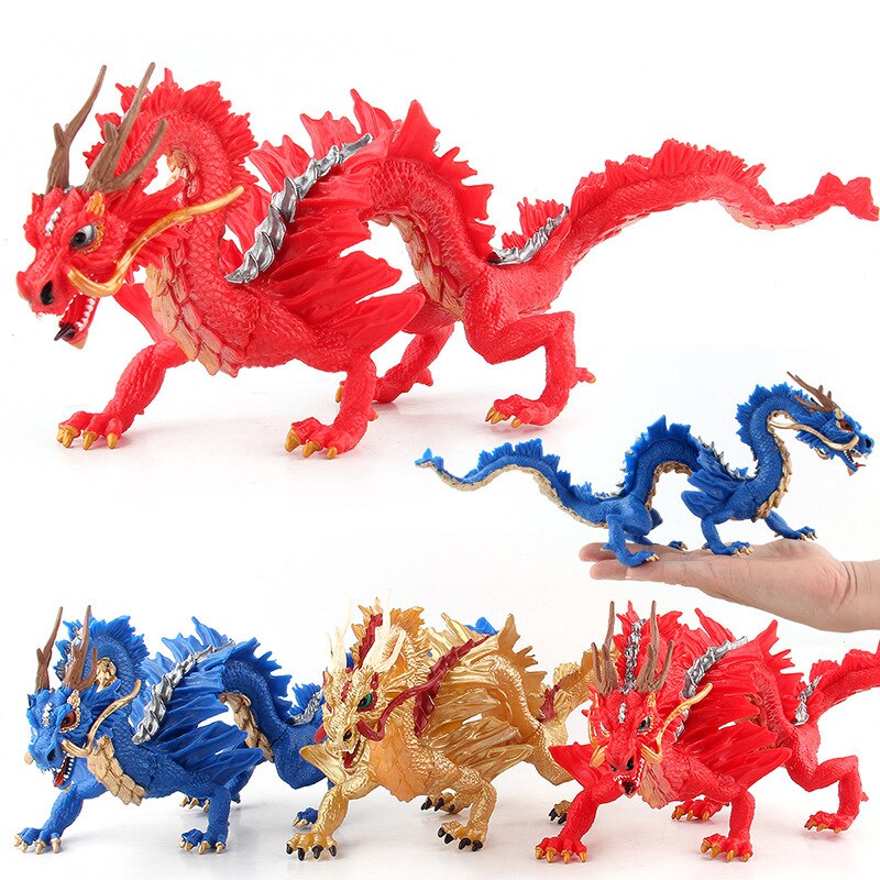 Børn model kinesisk stjernetegn dekoration legetøj kina myte legende orientalsk drage dyremodel jinlong rød drage blå drage