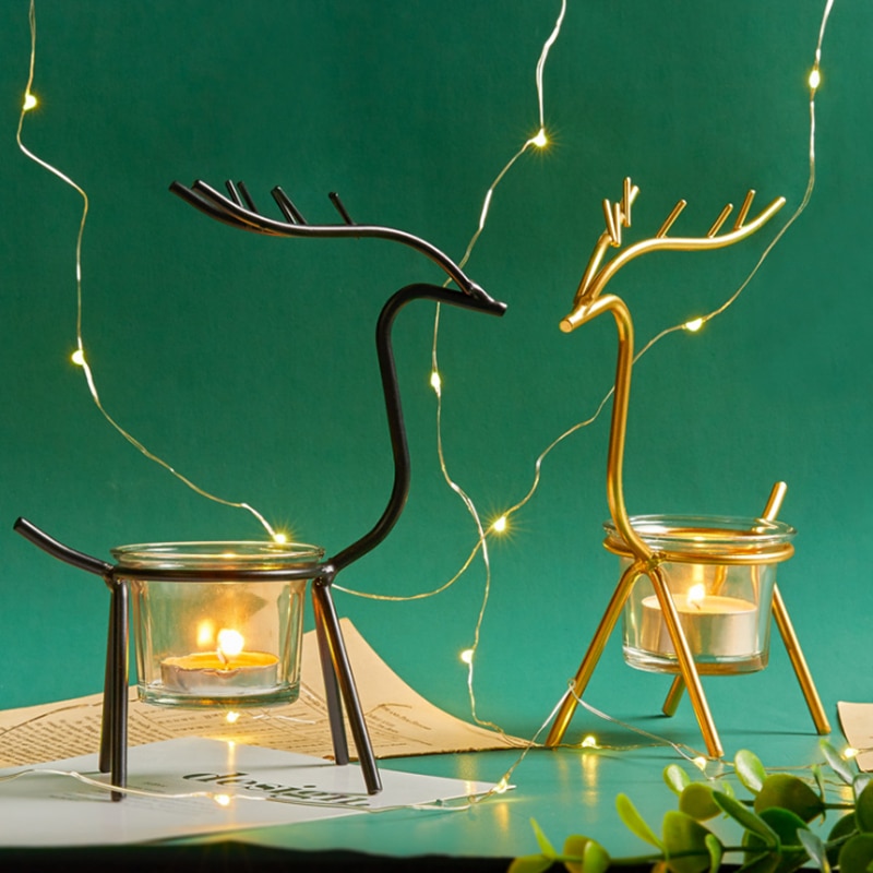 Bougeoir en fer forgé avec motif cerf, décoration de Table, salon, de noël bougeoir