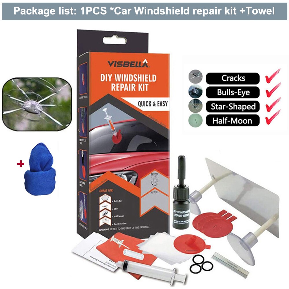 VISBELLA Car Windshield Repair Kit DIY Window Repair Tool Windscreen Glass Scratch Crack Restore Renewal Window Screen Polishing: Windshield 6