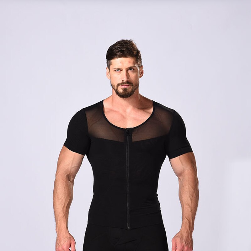 T-Shirt de Compression pour hommes, sous-vêtement correcteur de Posture, amincissant pour le ventre