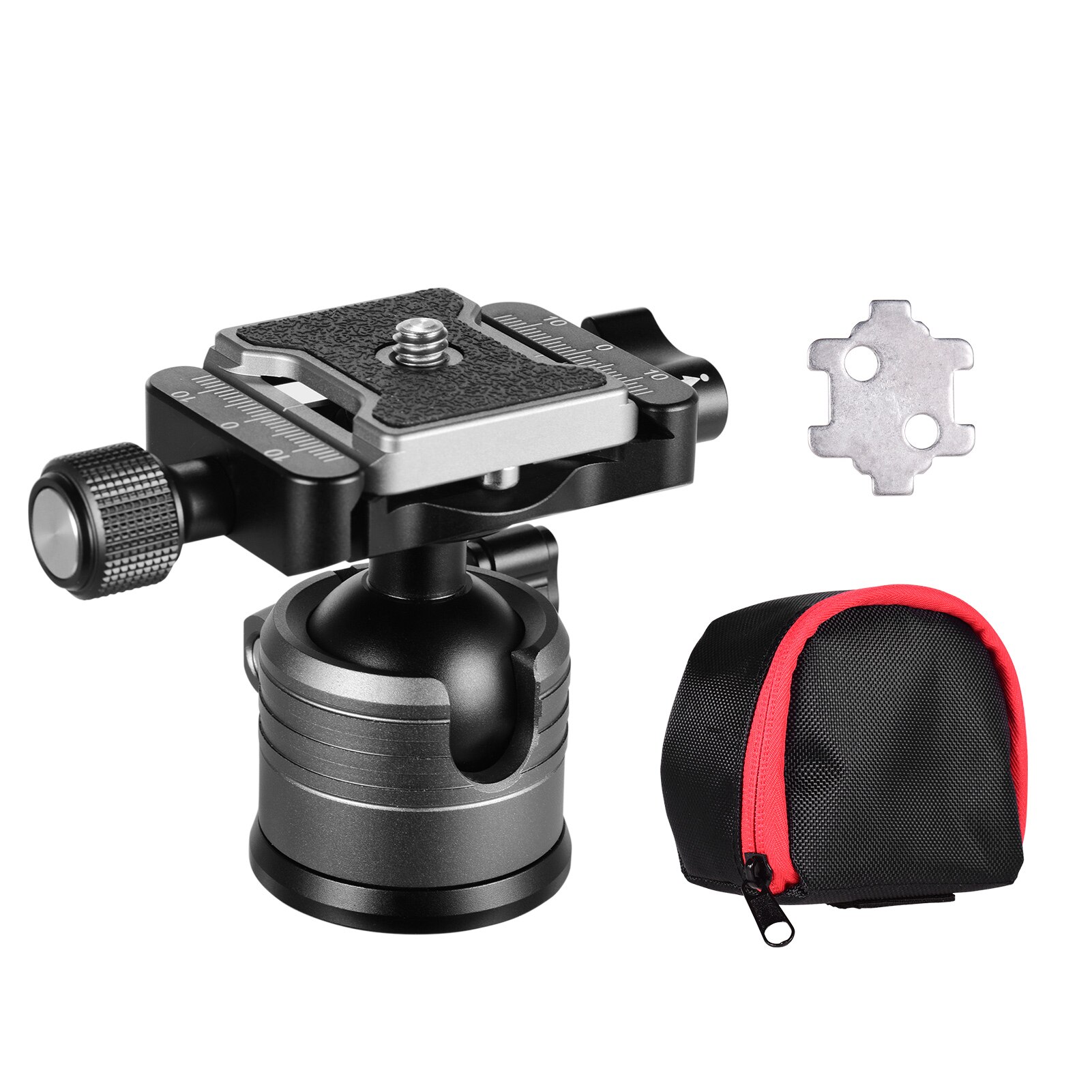 Aluminum Alloy Dual Panoramic Tripod Ball Head U Notch with 1/4 Inch Screw Mount for DSLR ILDC Cameras Max. Load 10kg