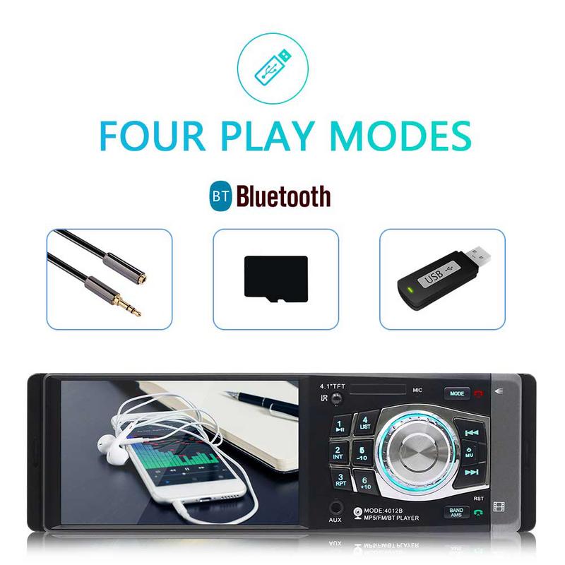 4.1 Inch 1 DIN Car MP5 Player Bluetooth FM Transmitter Radio Stereo Head Unit with Remote Control Can be Connected to Camera