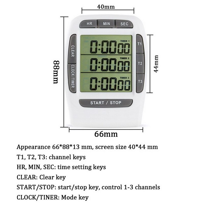 Multifunctional Kitchen Cooking Timer 3 Display Channels Electronic Function Timers Time Counting Device