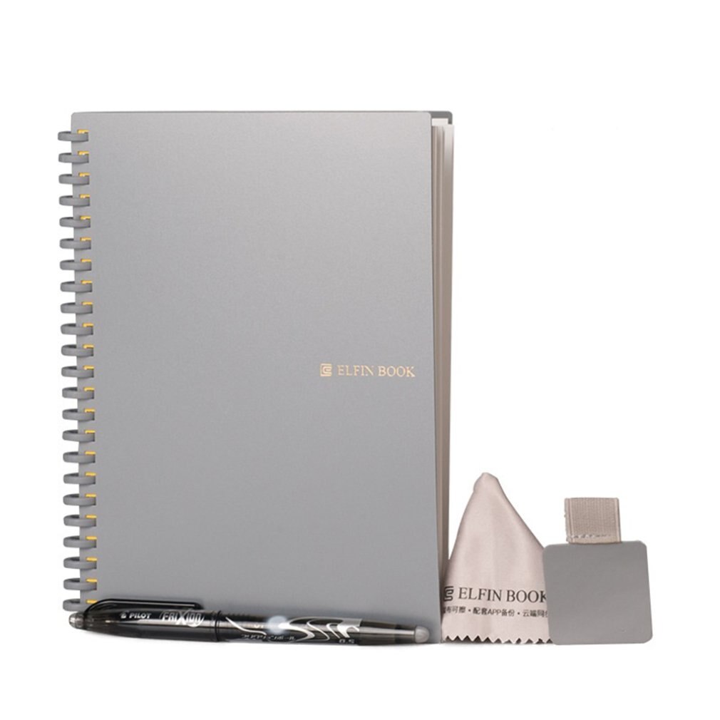 Smart reusable notebook dot grid notebook with pen and microfiber cloth office notepad APP backup business notebook: gray B5