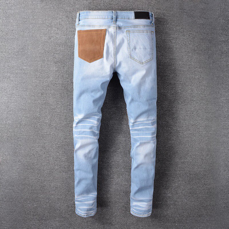 Patch Ripped Blue Jeans Men Slim Fit Washed Denim Jeans Trousers Men Hip Hop DJ Party Jeans Punk Rock Pants 614