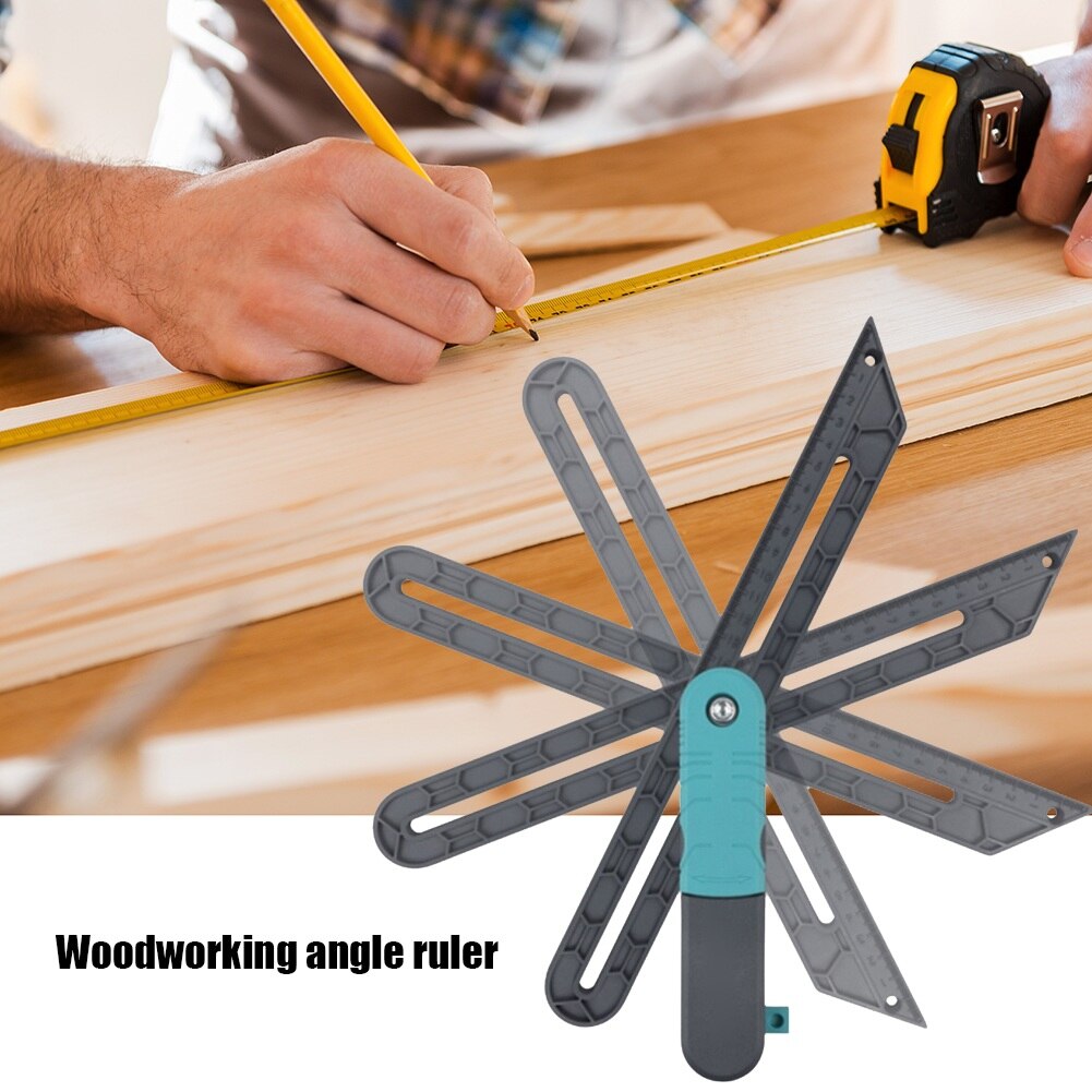 Lock Angle Measure Tool Plastic Edge Angle Ruler with Lock Pencils Wooden Marking Gauge Protractor for Carpenter with Pencils