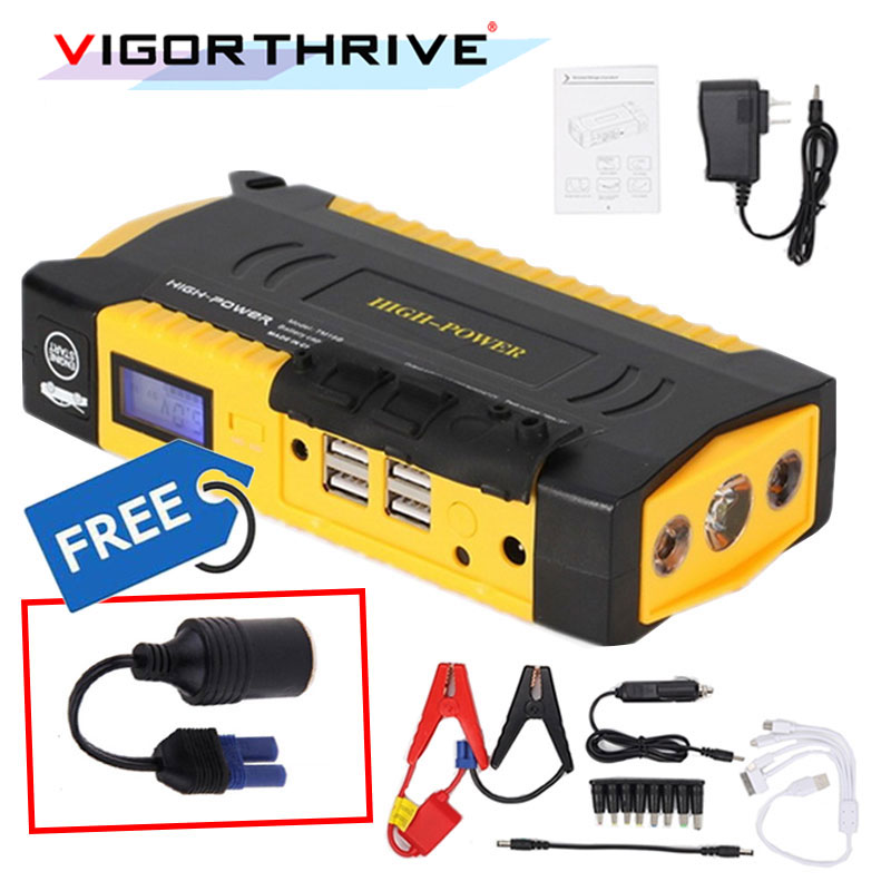 Nødbilstarter 600a bilbatteri booster oplader powerbank bærbar 12v startenhed benzin diesel bilstarter