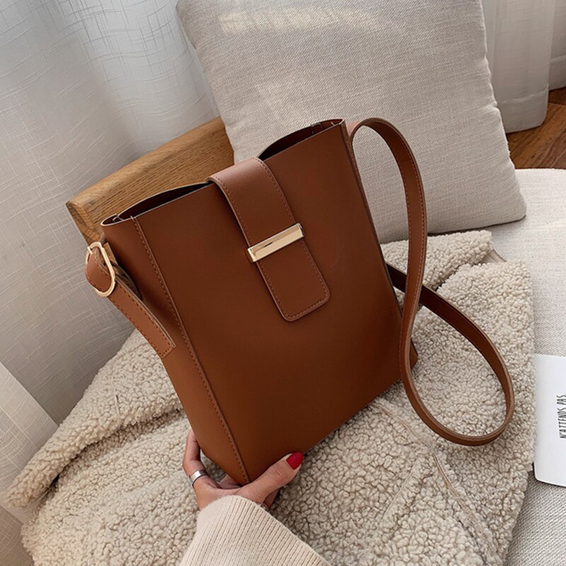 Burminsa brede band zachte emmer schoudertassen voor vrouwen grote capaciteit dames messenger bags werk vrouwelijke composiet tassen: Bruin