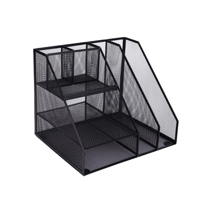 -Home Office Desktop Office storage File Rack Organizer Sorter Black Metal Mesh