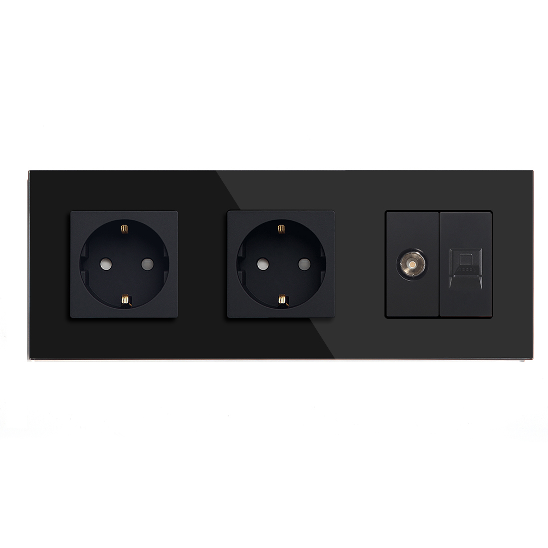 Bingoelec – Triple prise murale Standard ue, panneau en verre blanc noir, pour ordinateur, Internet, Rj45, amélioration de l'habitat: TYPE 13