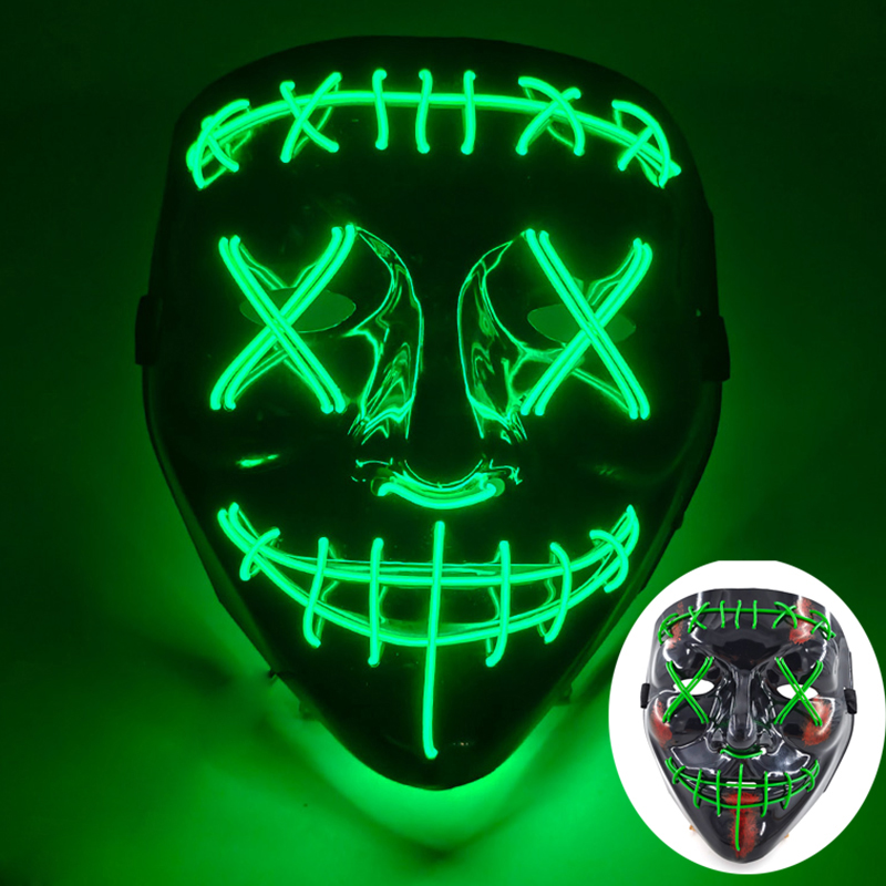 Wireless Scary Glowing Mask LED Luminous Purge Mask Carnival Horror Neon Light Up Cosplay Party Mask Festival Costume Supplies: Light Grey