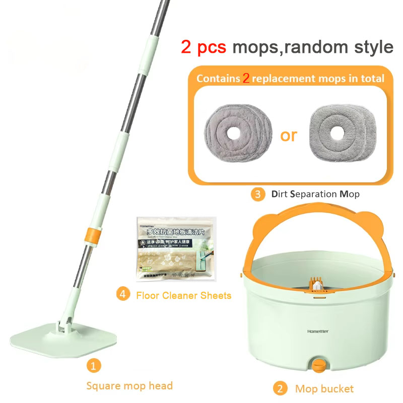 trapeadores herramientas de limpieza de pisos fáciles de drenar trapeador exprimible Limpieza del hogar 360 ° Spin home Trapeador de suelo con cucharón Lavado manos libres: Verde