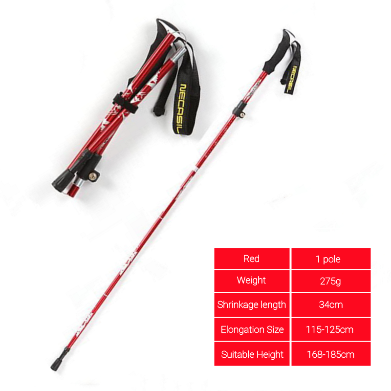 Trekking Poles Folding Hiking Stick Collapsible Hiking Poles Trekking Stick Walking Poles Nordic Walking Sticks hiking stick: Red - 1 pole