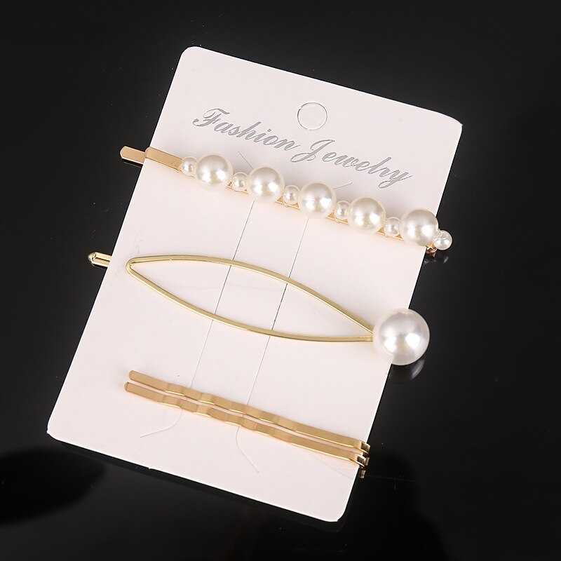 1Set Vrouw Parel Haarspelden Legering Haarspeldjes Geometrische Goud Haar Clip Zoete Hoofddeksels Haarspeldjes Hoofdband Haar Accessoires: C1