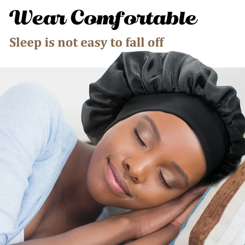 Satin Wide Brim Nightcap Silky Bonnet Hair Wrap for Sleeping Sleep Cap With Elastic Soft Band Styling Cap Hair Wrapping Tool