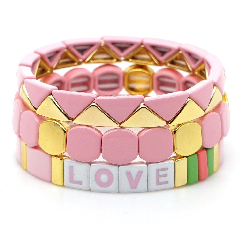 Shinus LOVE Letter Bracelet For Women Enamel Tile Bracelets On Hand Boho Bangle Stretch Pulseras Jewelry: RO-S190033A