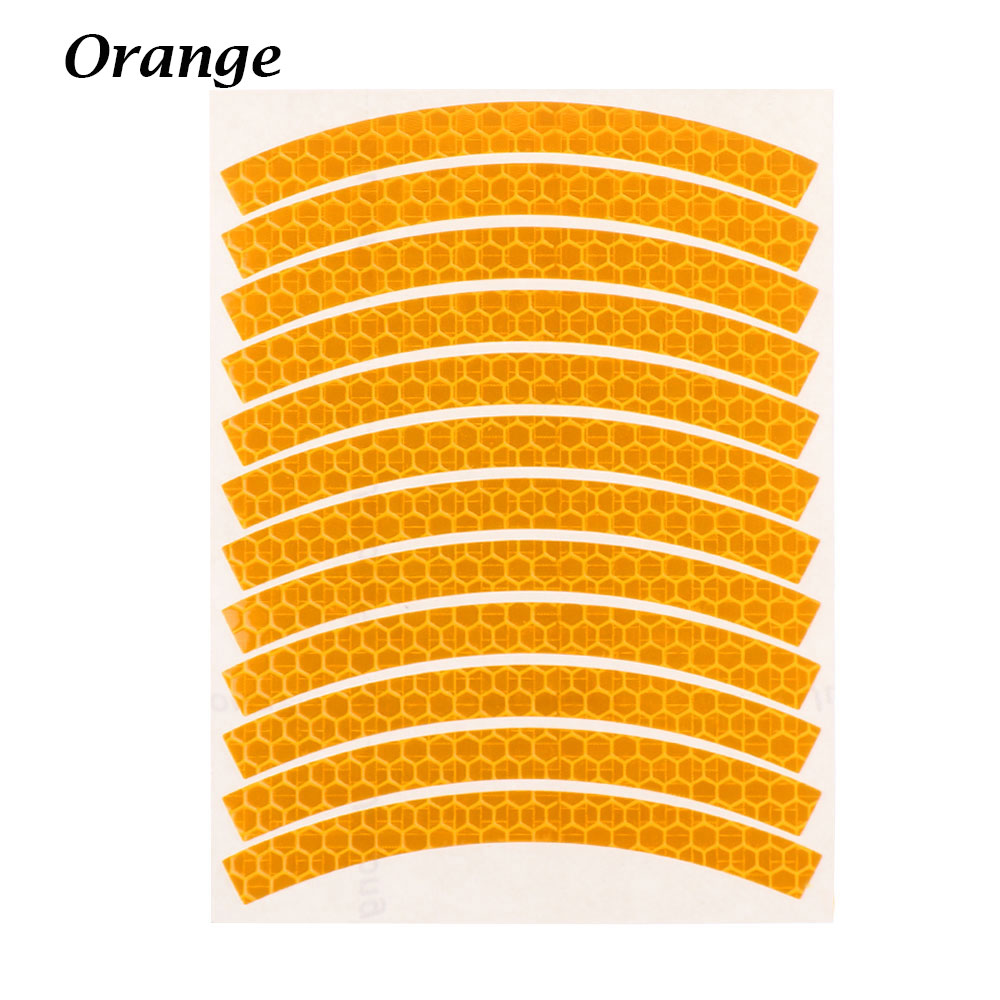 12pcs/sheet Bike Reflective Stickers Wheel Decals Reflective Tape Safety Strips Bicycle Wheel Stickers For Children Balance Bike: Orange