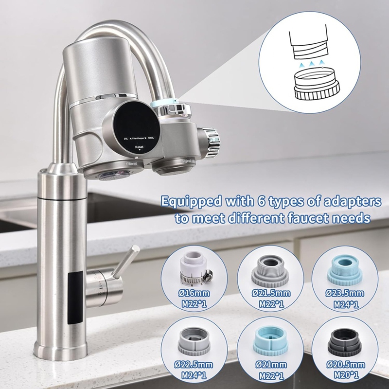 Waterfilter voor kraanmontage, waterzuiveraar met led-display voor het verminderen van lood, chloor en zware metalen, waterfilter voor de wastafel