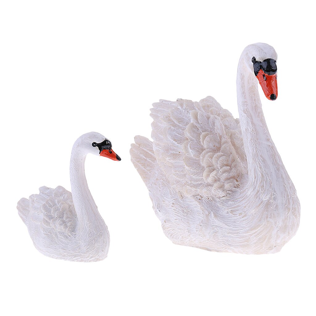 Pair Resin Swan Sculpture for Outdoor Home Garden Ornaments Collectible