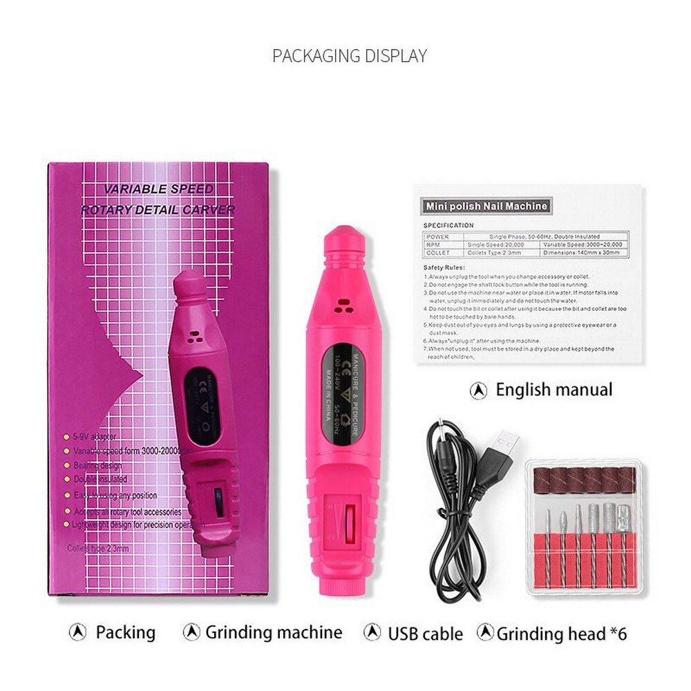 Elektrische Nail Pen Polijstmachine Tool Kit Verstelbare Snelheid Richting Nail Boor Set Met Usb Manicure Power Gereedschap Levert