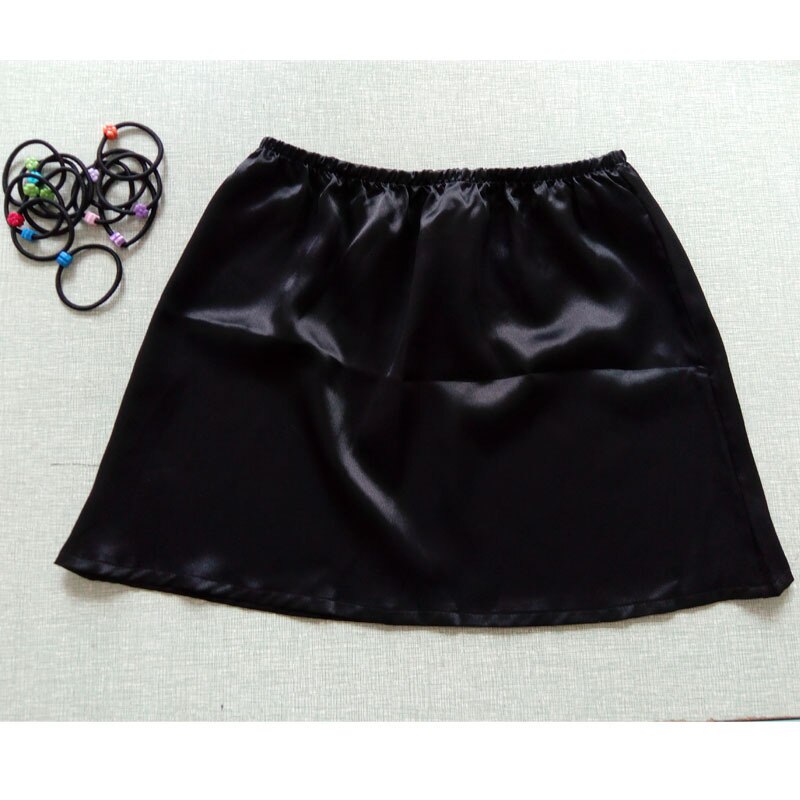 Seide Satin- Unterhose Felsen Halb Unterhose Imitieren Petticoat Kurze Röcke Frau Unterrock Unter Kleid Mini Sicherheit Felsen Weibliche verlieren: Schwarz