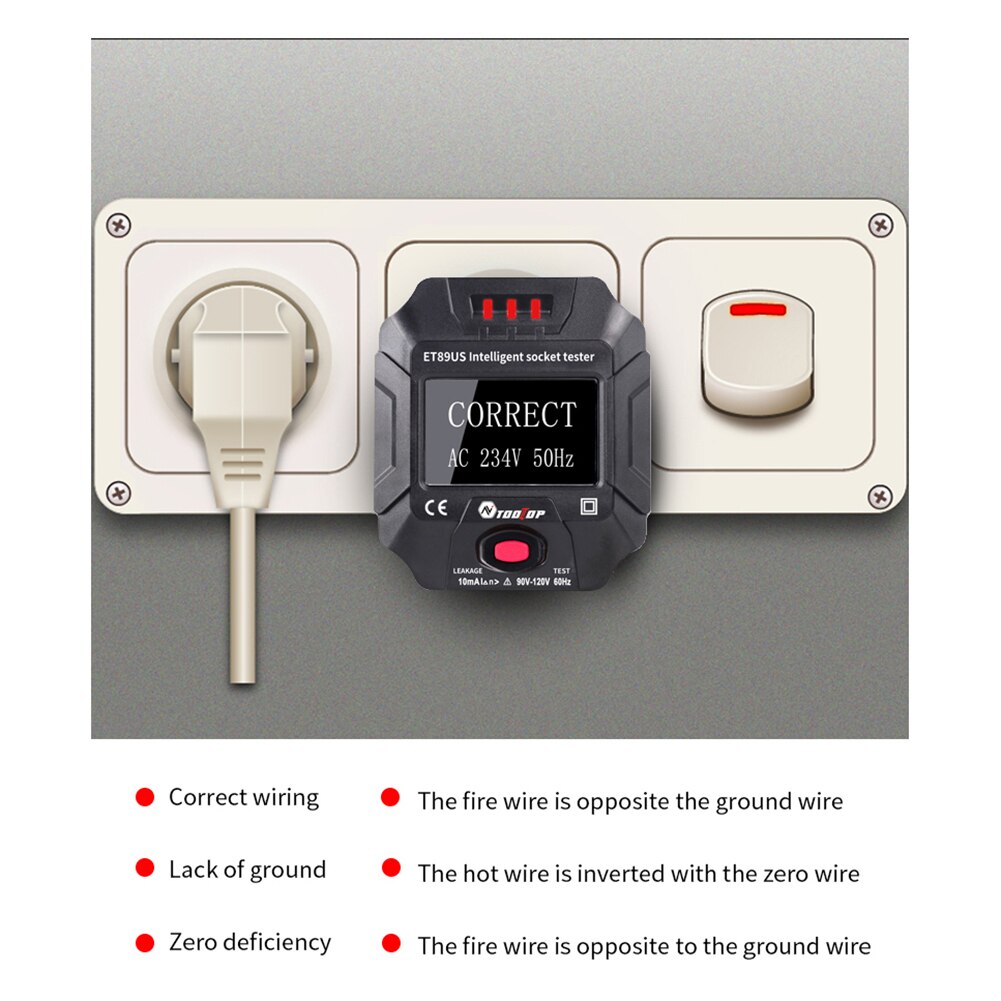 Stopcontact tester eu stekker automatische elektrische circuit polariteit spanningsdetector wanddraaddetectie