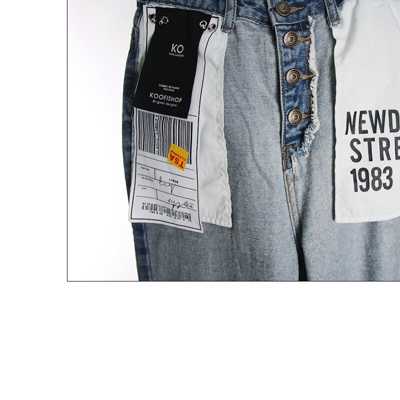 Dames mom jeans met hoge taille boyfriend jeans voor dames met knopen, patchwork losse rechte denim jeans