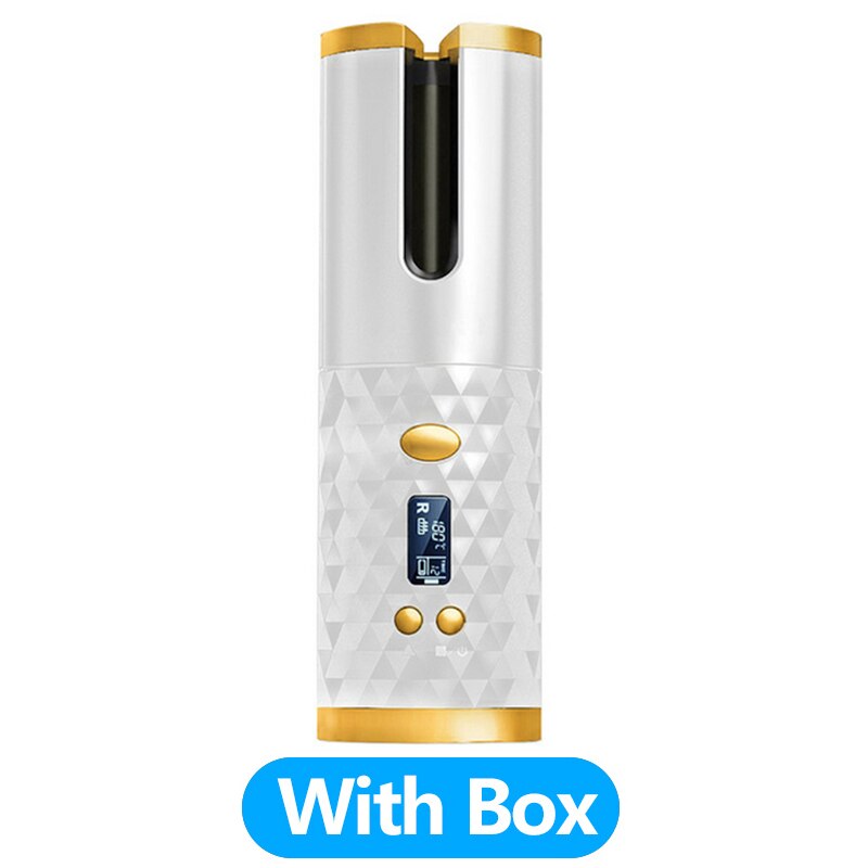 Auto Ceramic Wireless Curling Iron Hair Waver Tongs Beach Waves Iron Curling Wand Air Curler USB Cordless Automatic Hair Curler: White With Box