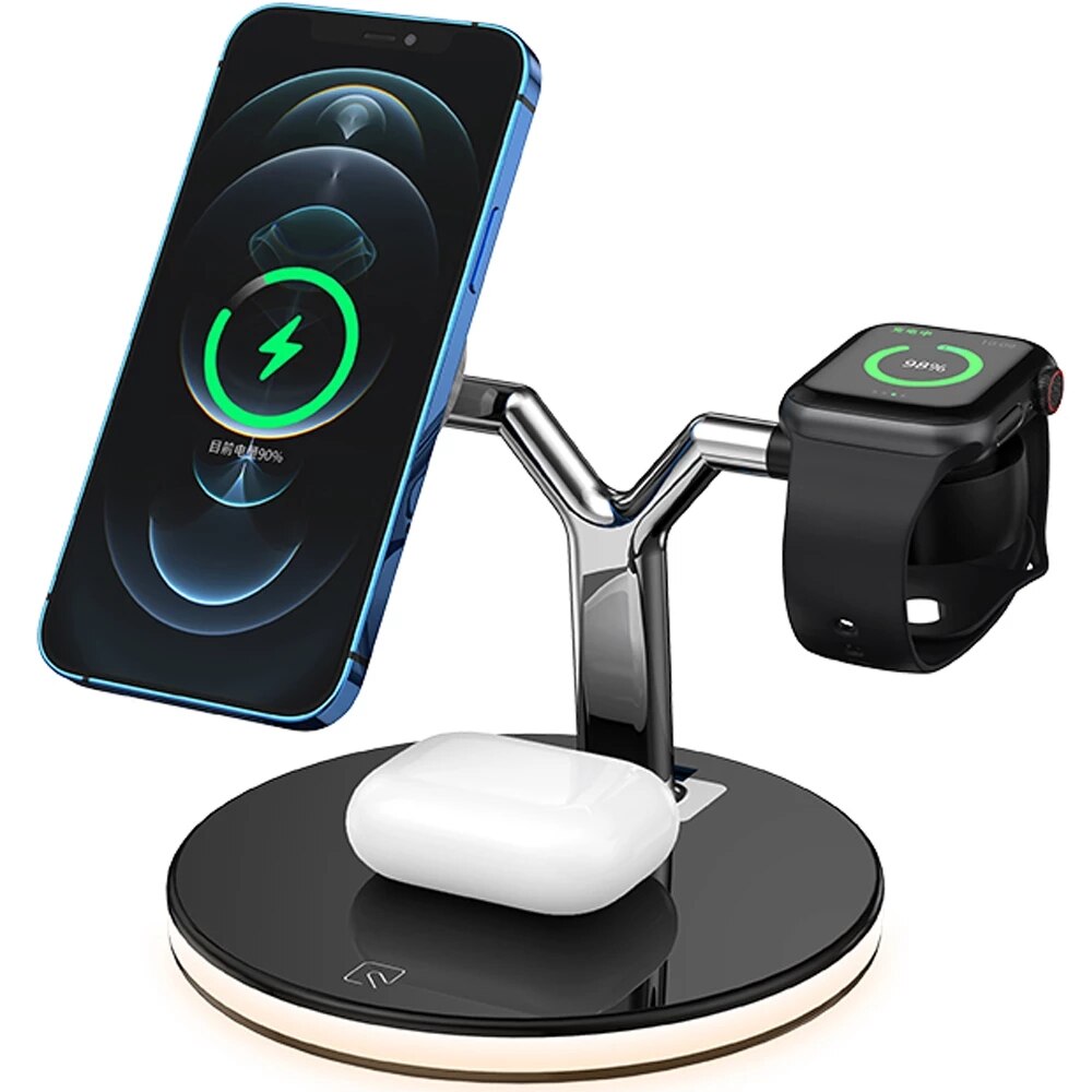 15W Magnetic Wireless Charger 3 in 1 Fast Charging Station for Magsafe iPhone 12 pro Max Chargers for Apple Watch Airpods pro: With EU Plug B