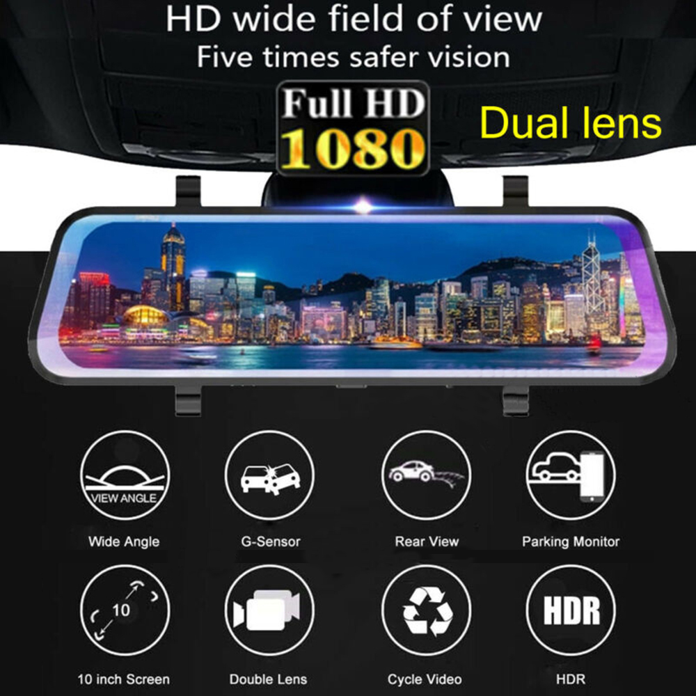 Auto Dvr 10 Inch Camera Full HD 1080P Automatische Camera Achteruitkijkspiegel Met DVR En Camera Recorder Dashcam auto DVRs