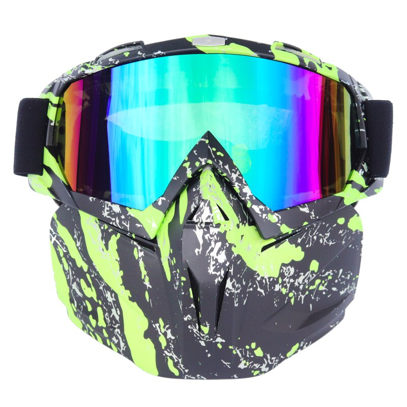 Volwassenen Motorhelm Stofdicht Gezichtsmasker Respirator Motocross Goggles Bril Veiligheid Beschermende Eyewear Volledige Gezicht Sh: Green and black