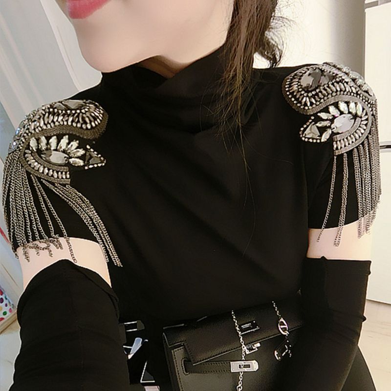 Epaulettes de borlas metálicas con cuentas de diamantes de imitación con insignia de hombro hecha a mano Q1FA para mujer y niños