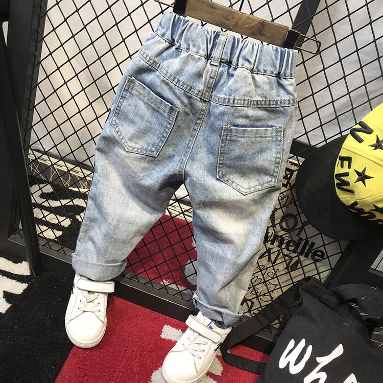 Vintage hul børn cowboy bukser fold baby drenge jeans forår bomuld børn drenge revet denim bukser  ( c12020