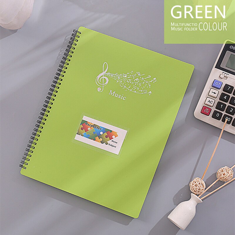 40/60 Pages Multi-functional A4 Sheet Music Score Coil Folder Practice Piano Paper File Storage Book: Green 40 pages