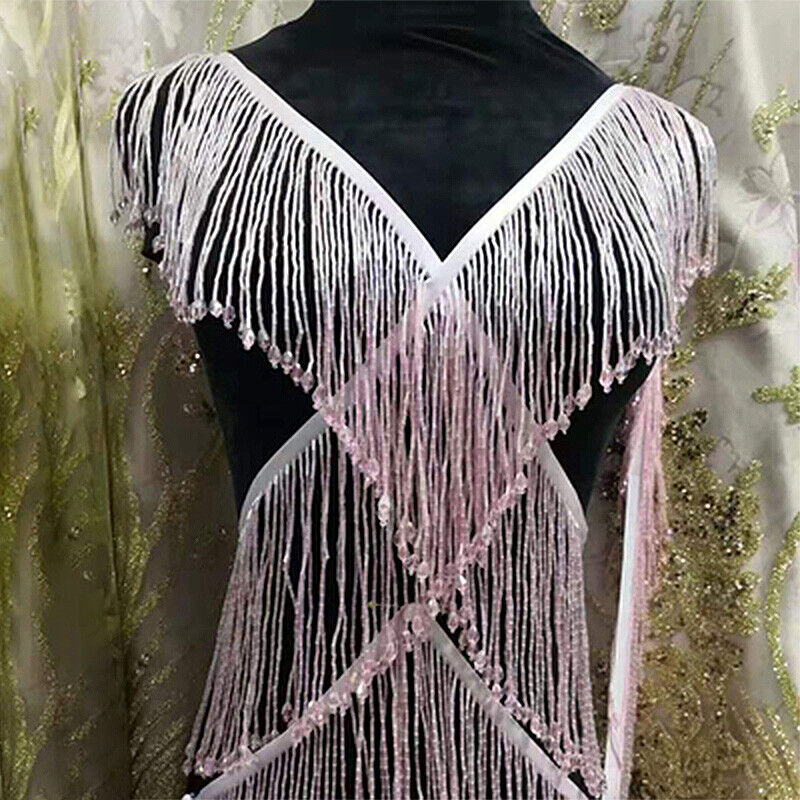 1 Yard Bling Sparkle Kralen Fringe Trim 15 cm Charm Kwastje Fringe Zware Kralen Glazen Buis trimmen DIY Jurk kostuum