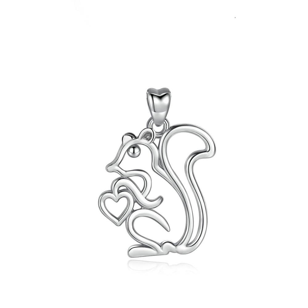 EUDORA 925 Sterling Silver Lovely Squirrel Pendant Big tail squirrel hearts pine cones Necklace Fun Fine Jewelry CYD284: only pendant