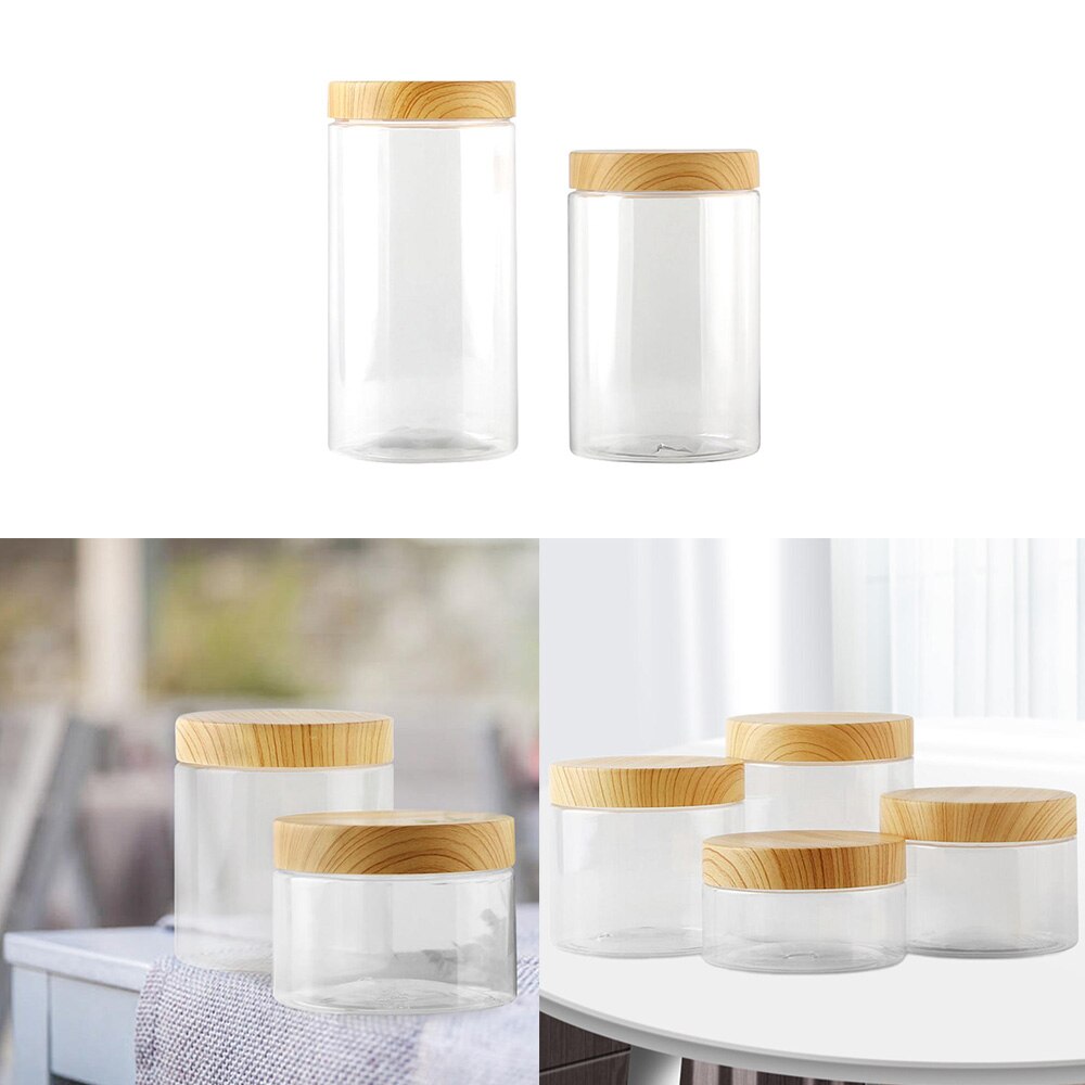 100Ml 200Ml 300Ml 500Ml Lege Glazen Pot Afdichting Cover Clear Pet Potten Containers Met Plastic Imitatie hout Deksels Coolcells