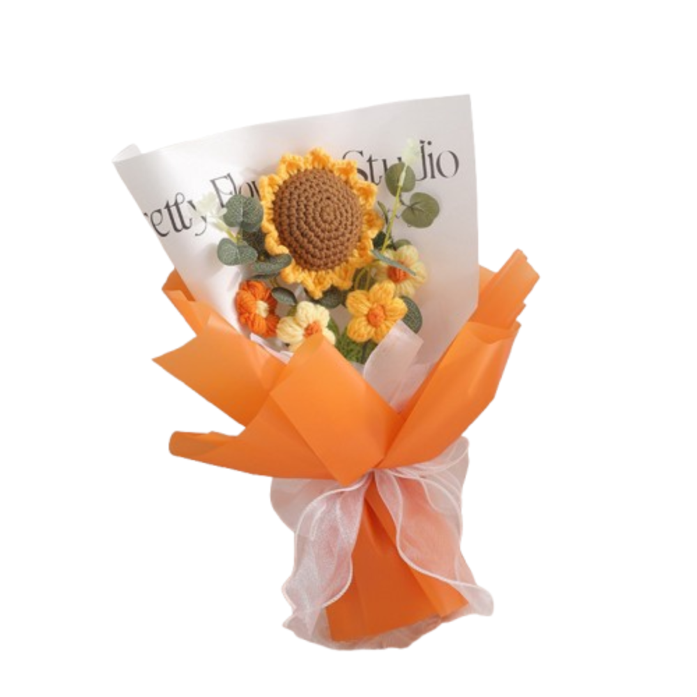 Ramo de margaritas rosas tejidas a mano de estilo coreano, hilo suave, arreglo de flores artificiales de colores vibrantes, tejido a mano: Oro