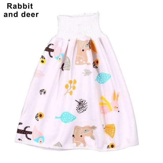 2 in 1 Comfy Children's Adult Diaper Skirt Shorts Baby Waterproof Diaper Skirt Pants Training Pants Kids Cover Underwear: Rabbit and Deer / L