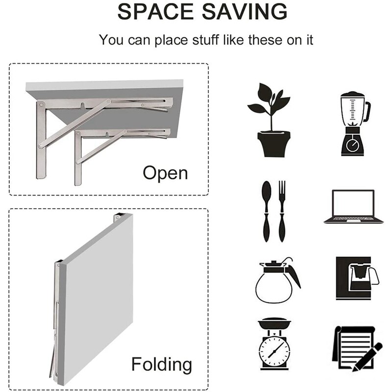 2Pcs Folding Shelf Brackets 12 Inch Heavy Duty Stainless Steel Collapsible Bracket for Table Work Bench, Space Saving