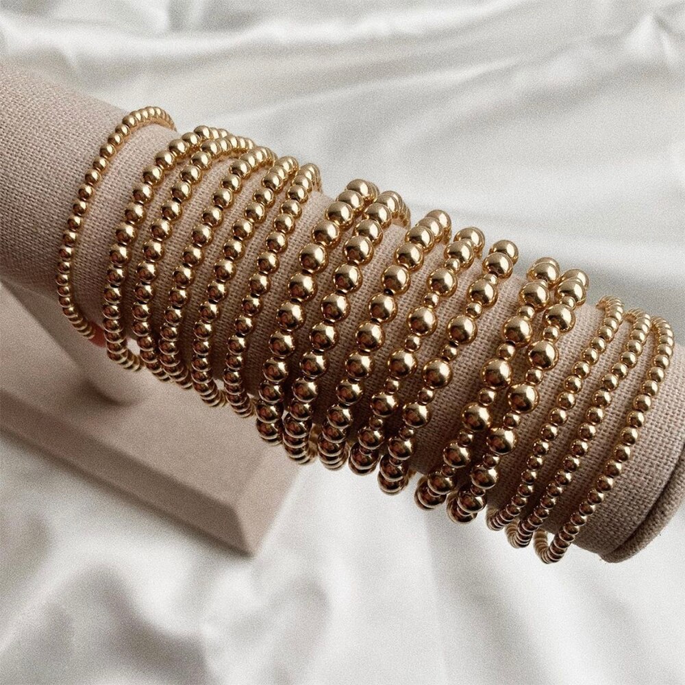 Neue Dehnbar Perlen Armbänder für Frauen Männer Gold Silber Farbe Minimalistischen Elastische Armbinde Partei Schmuck 4mm-10mm