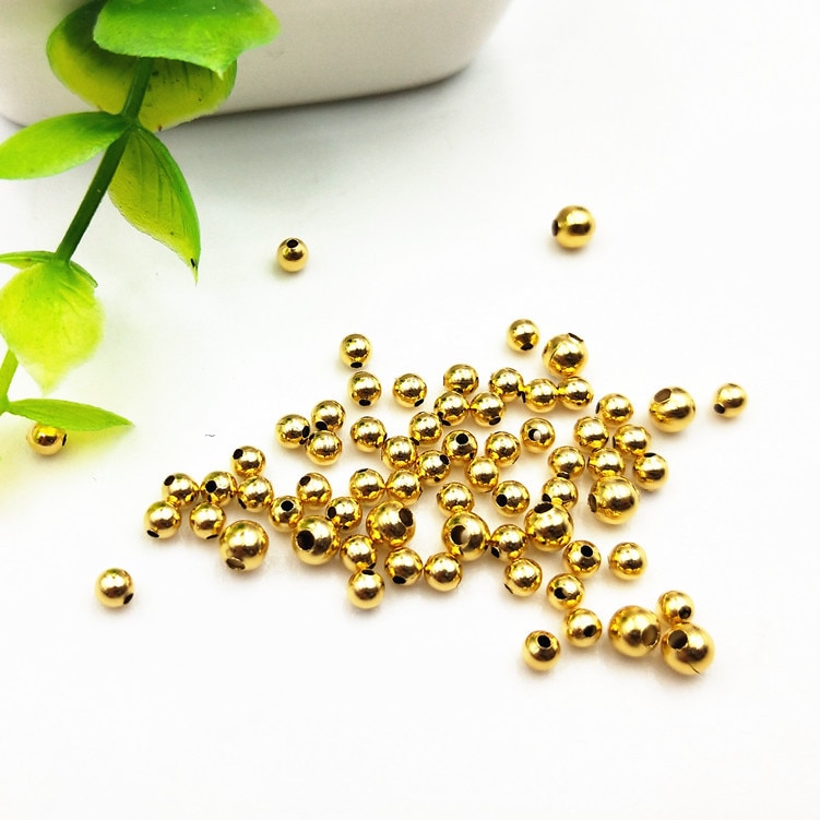 100PCS 2/2.4/3/4mm Metal Round Beads Stainless steel Beads Gold Spacer Beads DIY Loose Bead For Jewelry Making