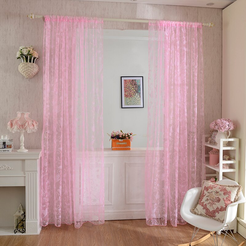 Cortina flocada para ventana, flores y mariposas con estampado de mosquitera, gasa de Color sólido, cortinas duraderas de para el hogar, Hotel y oficina