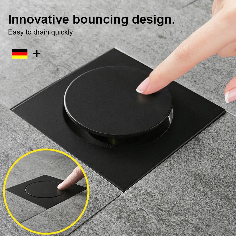 Pop up dreno de assoalho latão cromado anti-odor banho drenos empurrar para baixo desodorização praça matte chuveiro capa plug 10*10*5cm